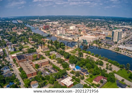 Aerial View of Downtown Joliet, Illinois during Summer