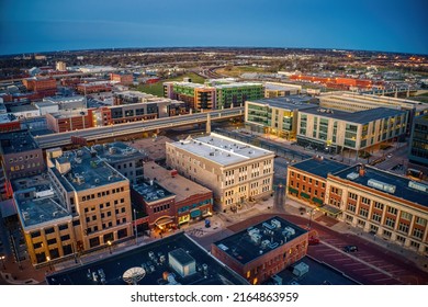 Aerial View Of Downtown Lincoln, Nebraska At Twilight