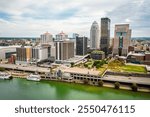 Aerial view of downtown Louisville, Kentucky from the Ohio River