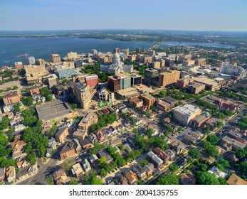 Aerial View Of Downtown Madison, Wisconsin In Summer