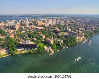 Aerial View Of Downtown Madison, Wisconsin In Summer