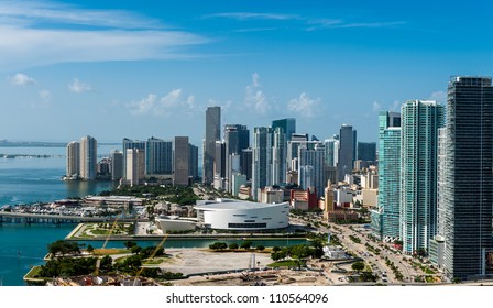 Aerial view of downtown Miami. All logos and advertising removed.