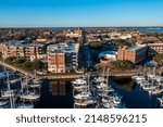 Aerial View of Downtown New Bern North Carolina looking North from the Marina