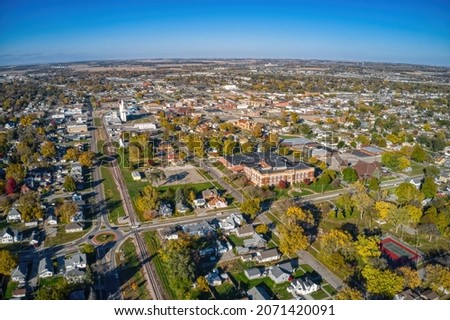 Aerial View of Downtown Norfolk, Nebraska in Autumn