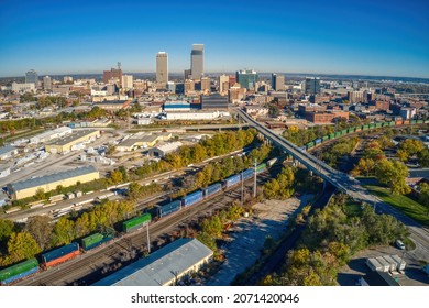 Aerial View of Downtown Omaha, Nebraska in Autumn