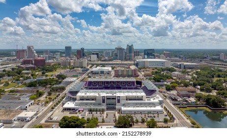 Aerial View Of Downtown Orlando, Florida With Soccer Stadium In The Foreground.   May 2, 2022.