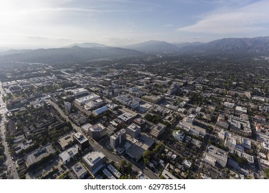 Aerial View Of Downtown Pasadena And The San Gabriel Mountains In Southern California.