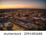 Aerial View of Downtown Sioux City, Iowa at Dusk