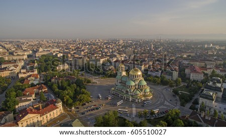 Aerial view of downtown Sofia, Bulgaria