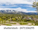 Aerial View of Downtown Steamboat Springs, Colorado, in the spring