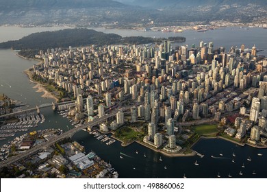 Aerial View Of Downtown Vancouver During A Summer Evening Before Sunset.