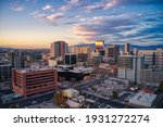 Aerial View of Downtown Vegas at Dusk