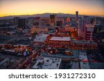 Aerial View of Downtown Vegas at Dusk