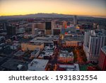 Aerial View of Downtown Vegas at Dusk