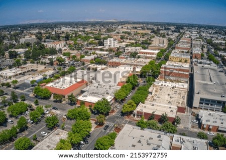 Aerial View of Downtown Visalia, California during Spring