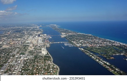 Aerial View Of Downtown West Palm Beach And Palm Beach, Florida