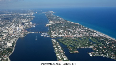 Aerial View Of Downtown West Palm Beach And Palm Beach, Florida