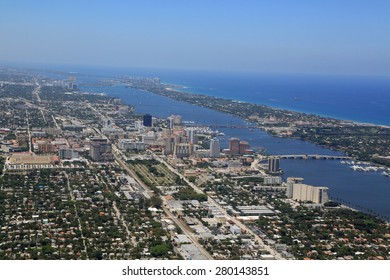 Aerial View Of Downtown West Palm Beach, Florida And Palm Beach