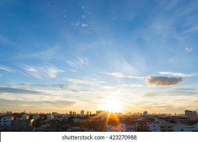 Aerial view of dramatic sunset or sunrise and blue sky in Bangkok Thailand of Asian. - Shutterstock ID 423270988