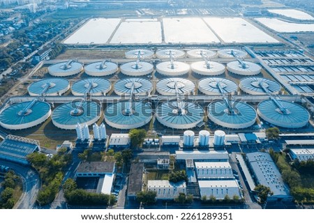 Aerial View of Drinking water treatment plant. Microbiology of drinking water production and distribution, water treatment plant. Microbiology of drinking water production and distribution concept