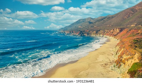 Aerial view from a drone, beautiful coastal landscape, on Pacific Highway 1, traveling south to Los Angeles, Big Sur, California. Concept, vacation, tourism - Powered by Shutterstock