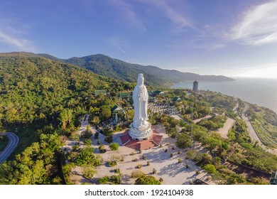 Aerial view, drone Chua Linh Ung Bai But Temple, Lady Buddha Temple in Da Nang, Vietnam