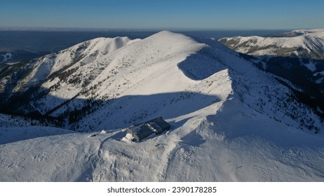 Aerial View from drone of Snow Covered Slovakian Mountains Landscape in Winter.  - Powered by Shutterstock