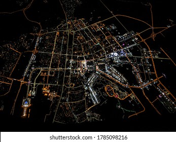 Aerial View Of Dubai At Night From Plane