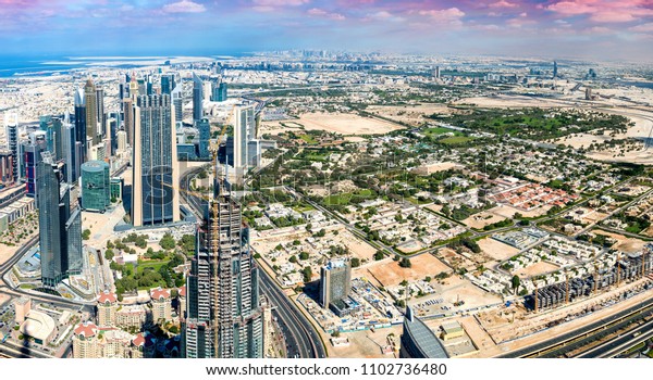 Aerial View Dubai Skyline Sunset Stock Photo 1102736480 | Shutterstock