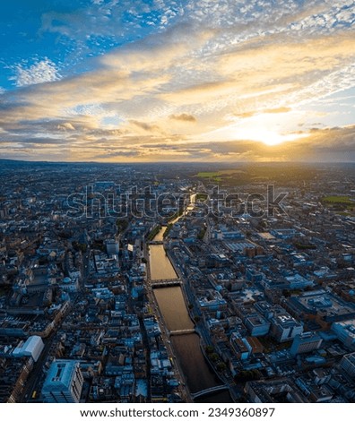 Aerial view of Dublin and river Liffey in summer, Ireland