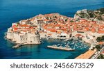 The aerial view of Dubrovnik, a city in southern Croatia fronting the Adriatic Sea, Europe. Old city center of famous town Dubrovnik, Croatia. Dubrovnik historic city of Croatia in Dalmatia. 