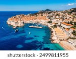 The aerial view of Dubrovnik, a city in southern Croatia fronting the Adriatic Sea, Europe. Old city center of famous town Dubrovnik, Croatia. Dubrovnik historic city of Croatia in Dalmatia. 