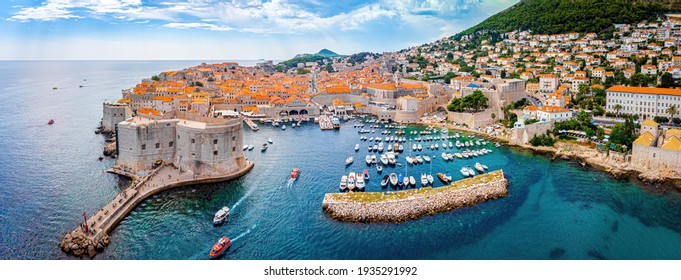 The aerial view of Dubrovnik, a city in southern Croatia fronting the Adriatic Sea, Europe - Shutterstock ID 1935291992