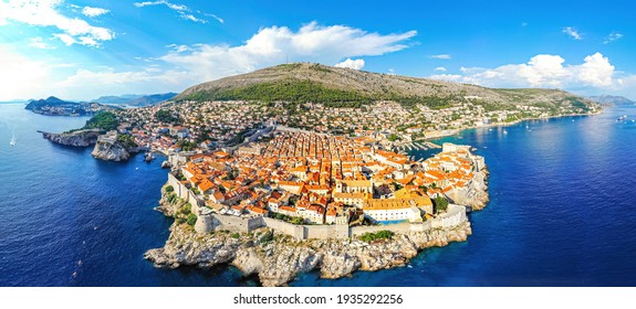 The aerial view of Dubrovnik, a city in southern Croatia fronting the Adriatic Sea, Europe