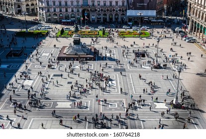 Aerial View Of Duomo Square In Milan