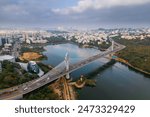 Aerial view of Durgaam Cheruvu bridge in Hyderabad city, India.