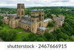 An aerial view of the Durham Cathedral, castle in Durham, UK