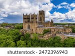 An aerial view of the Durham Cathedral, castle in Durham, UK