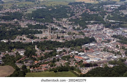 aerial view of Durham Cathedral and city centre skyline, UK