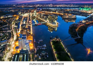 Aerial View Dusseldorf At Night