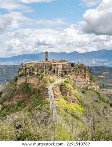 Aerial view of the dying city Civita di Bagnoregio, Viterbo, Italy, in a beautiful spring day