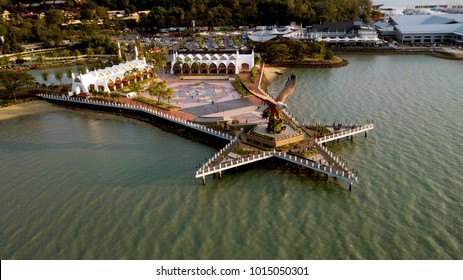 Aerial view of eagle square & harbour view. Langkawi, Malaysia.