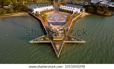 Aerial view of eagle square & harbour view. Langkawi, Malaysia.