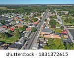 Aerial view of East Berlin, PA in Adams County. Rural countryside town along the Conewago Creek.