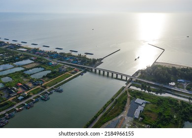 Aerial View Of East Coast Fishing Village Located In The South Of Thailand.