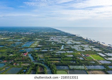 Aerial View Of East Coast Fishing Village Located In The South Of Thailand.