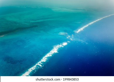 Aerial View Of Eastern Coast Of Belize  And Caribbean Barrier Reef