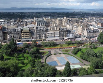 Aerial view of Edinburgh, the capital of Scotland, from the famous Edinburgh castle.