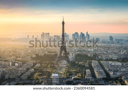 Aerial view of the Eiffel Tower in Paris, France