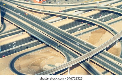 Aerial View Of Elevated Interstate Interchange.